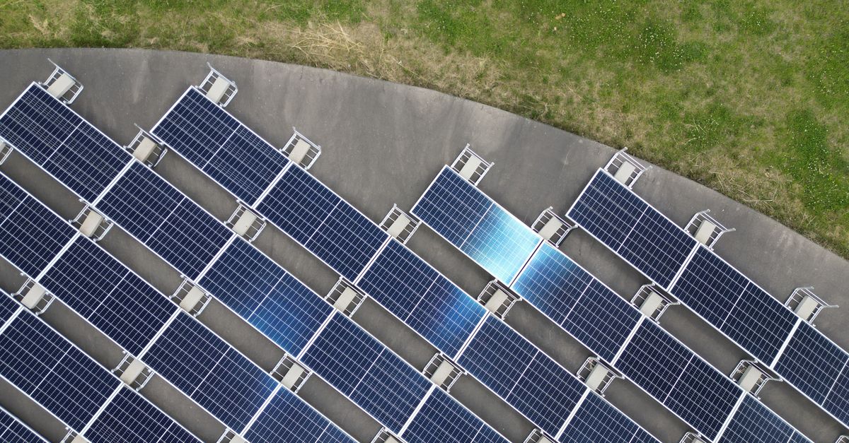 Panneaux solaires photovoltaïques installés en rangées dans un champ